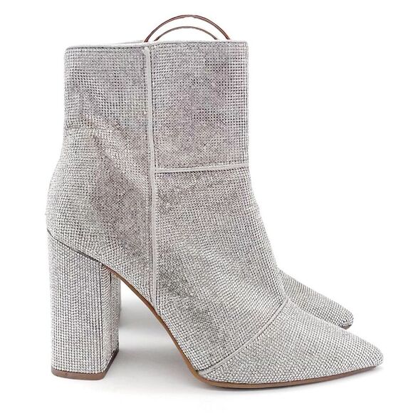 Steve Madden Noticed Rhinestone Boots Pointed Toe Block Heel Bling Boot Size 9.5 - Picture 7 of 16